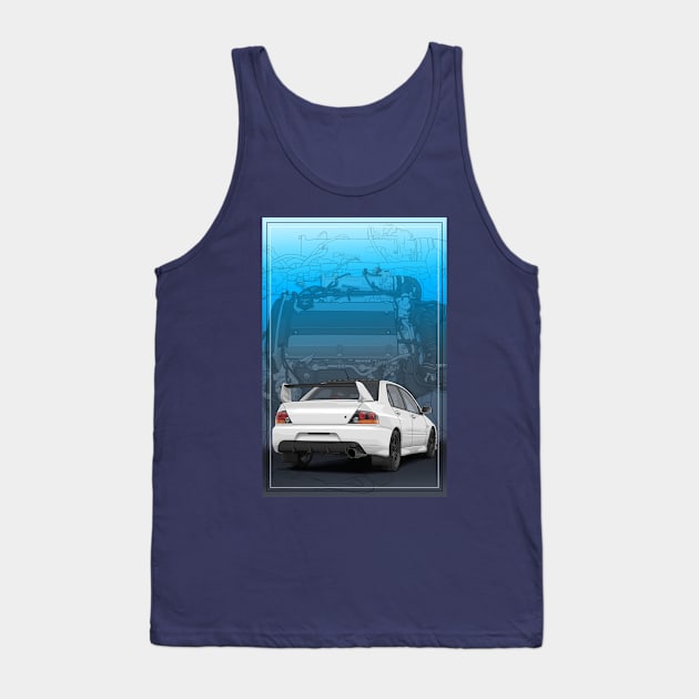 Evo 9 Illustration with 4G63 engine Tank Top by ArtyMotive